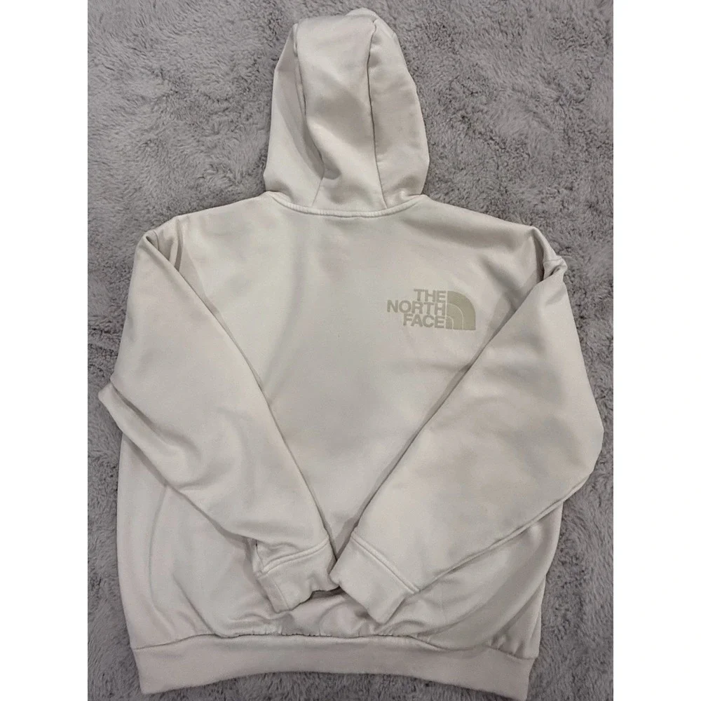 The North Face Men's White Pullover Fleece Hoodie Logo Pockets Drawstring Size M